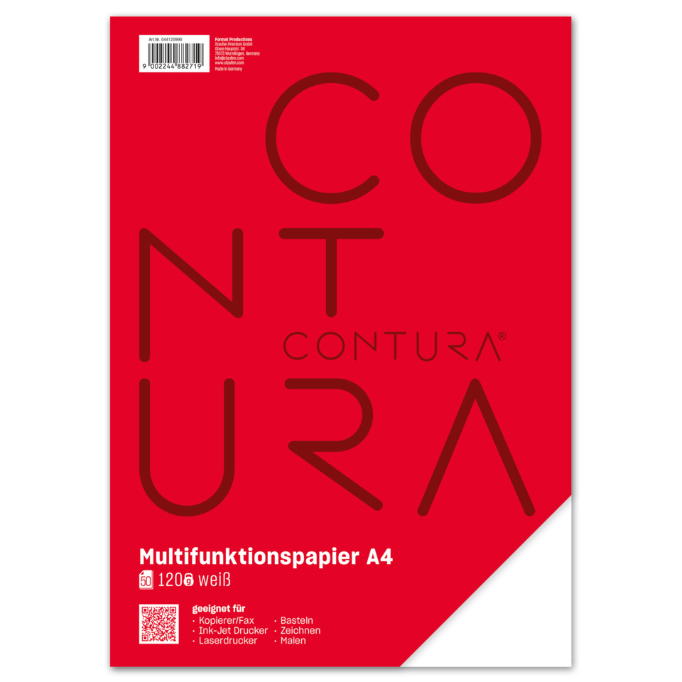 Multifunctional paper, A4 paper, rotes Papier, weißes Eckstück, QR-Code