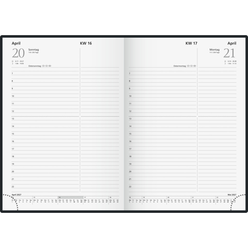 Planer, Kalender, Wöchentlicher Planer, Zweiblattiger Seitenaufbau, April 2027