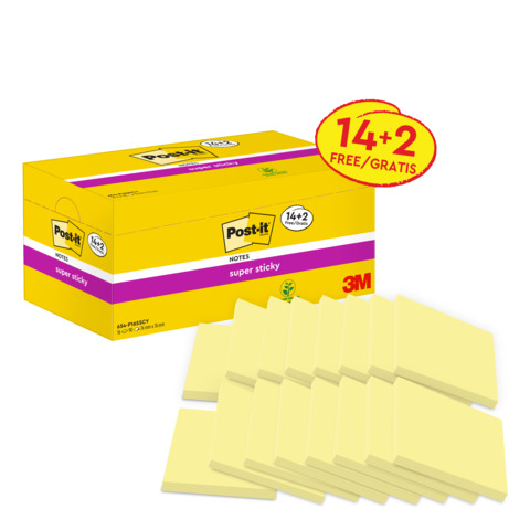 Haftnotizblock Super Sticky Notes Promotion, 76 x 76 mm, gelb, 16 x 90 Blatt POST-IT 65416SYP