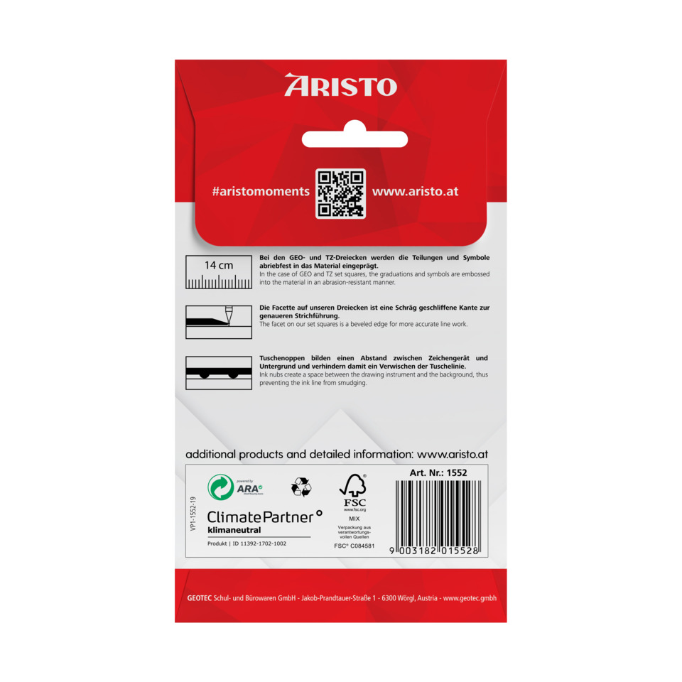 Aristo packaging, 14 cm scale, Beizubehör, Dreieckmarkierung, QR Code