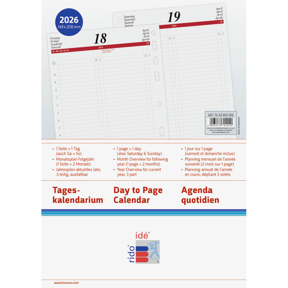 Kalender, Tageskalender, Wandkalender, A4-Format, Layout mit Wochenplan