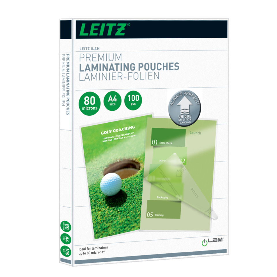 laminating pouches, 80 microns, A4 size, pack of 100, golf coaching card