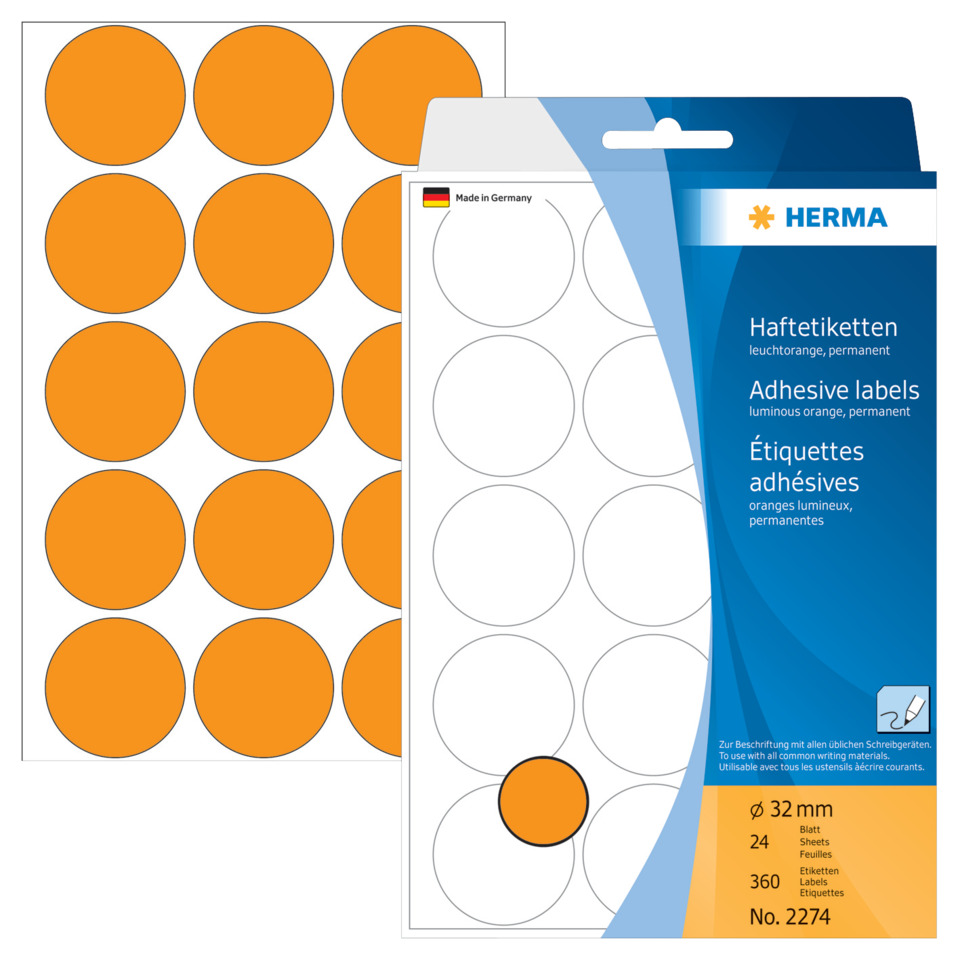 stickers, labels, adhesive labels, orange dots, sheet