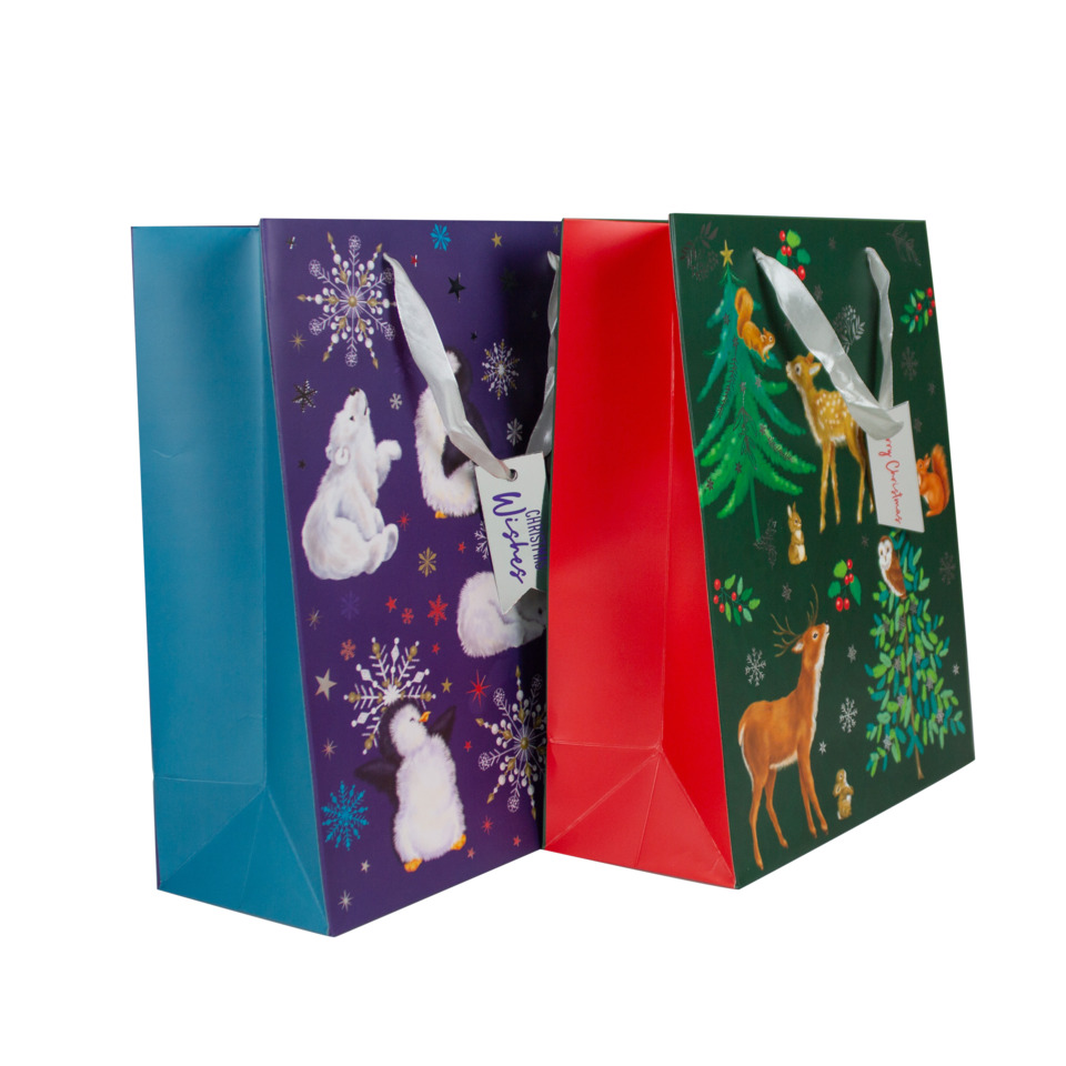 Geschenktasche, Weihnachtsdesign, Regenbogenfarben, Wintermotiv, Taschengröße