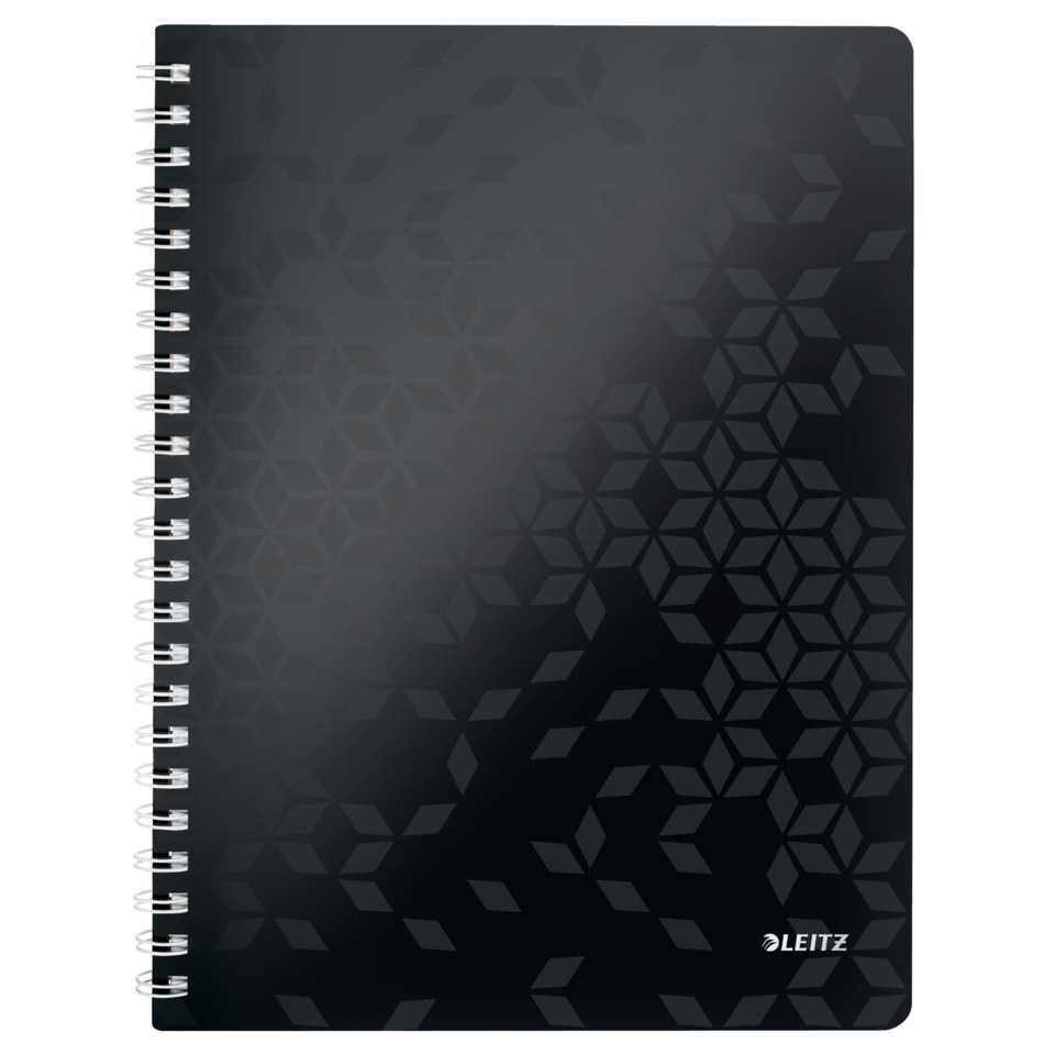 notebook, spiral-bound, black, geometric-pattern, Leitz