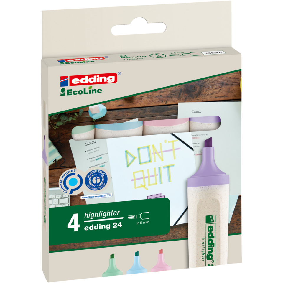 Korrekturmarker, Highlightstift, Edding EcoLine, Klebefläche, 2–5 mm Spitzenweite
