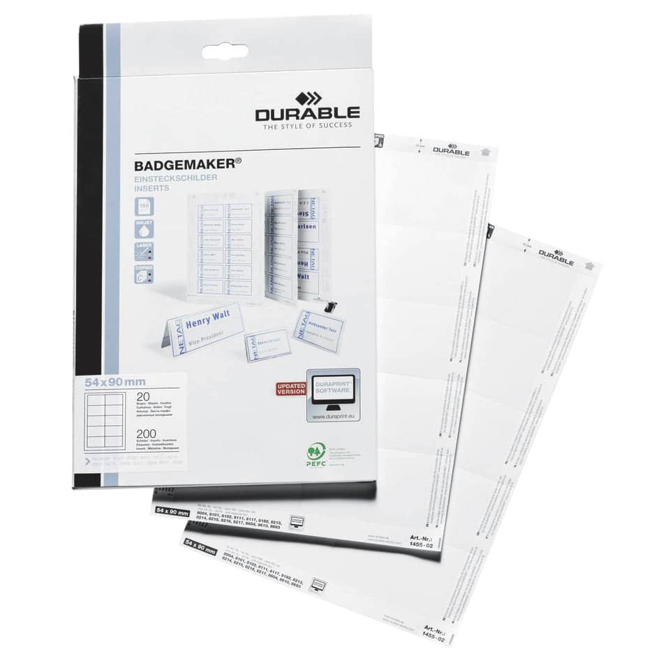 Einsteckschild Badgemaker®, 61x150mm, 40 Stück, weiß DURABLE 1459 02