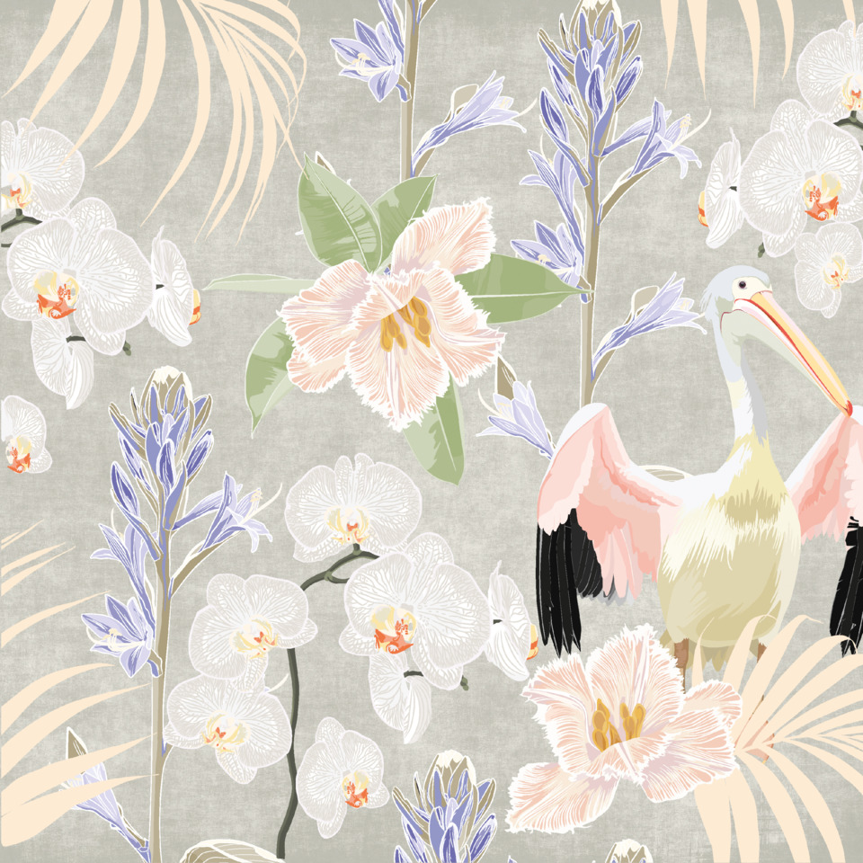 Hintergrundmuster, Tukan, Vogel, Orchideen, Blumen