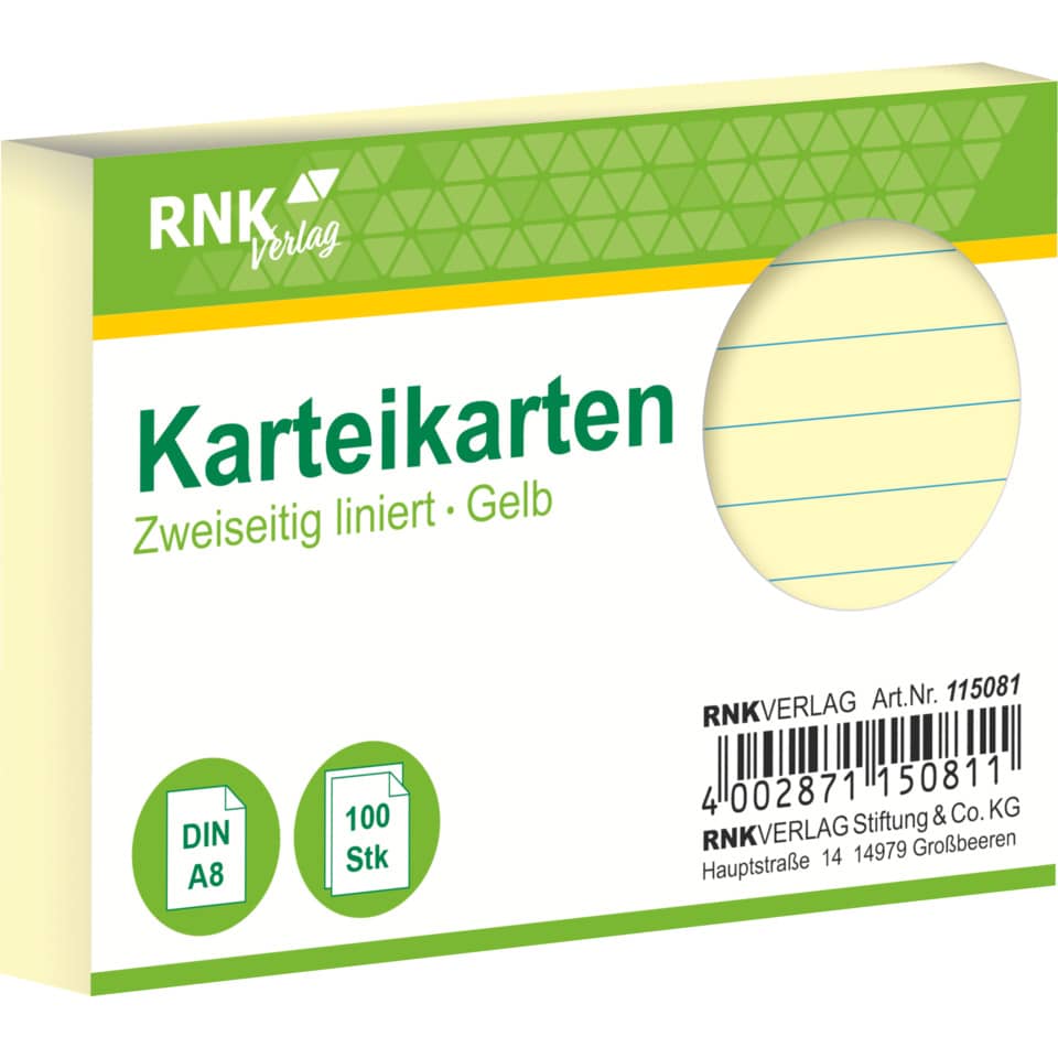 Karten, Karteikarten, DIN A8, gelb, zweiseitig