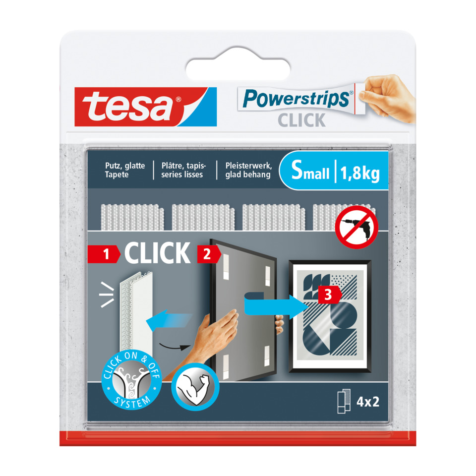 Powerstrips, Click system, Putzstreifen, Klebeband, 4x2 Stück