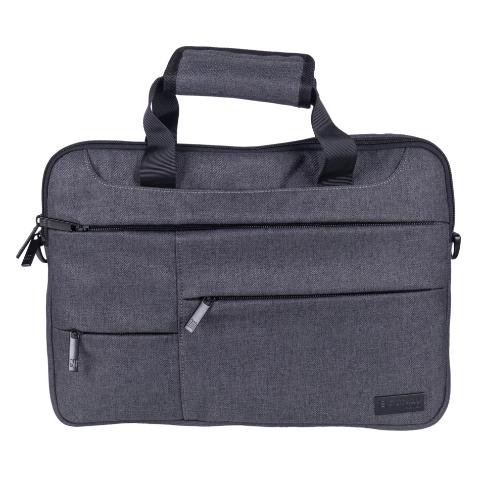  messenger bag,  laptop sleeve,  grey fabric,  zip pockets,  handle strap