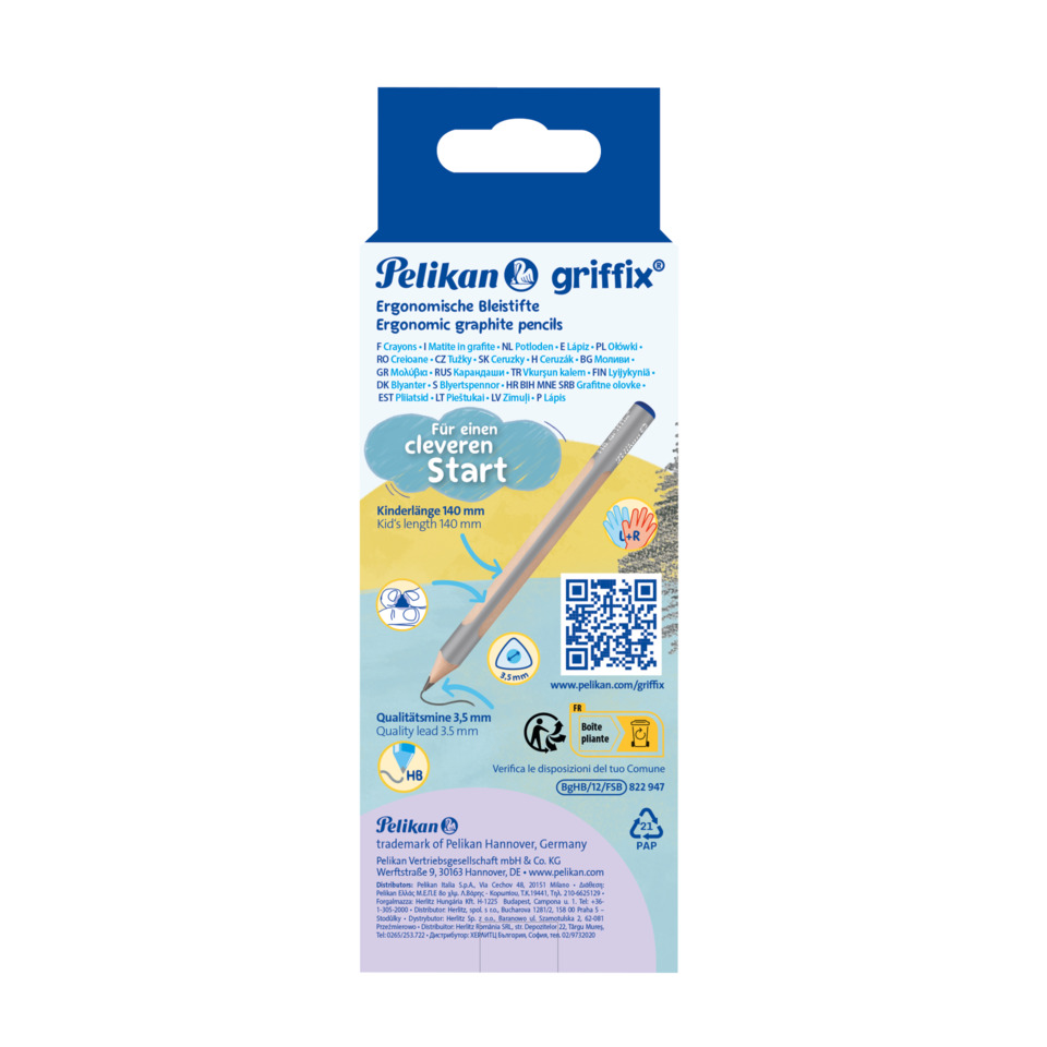 Graphitstifte, Bleistift, Blei 3,5 mm, ergonomisch, Kinderlänge 140 mm