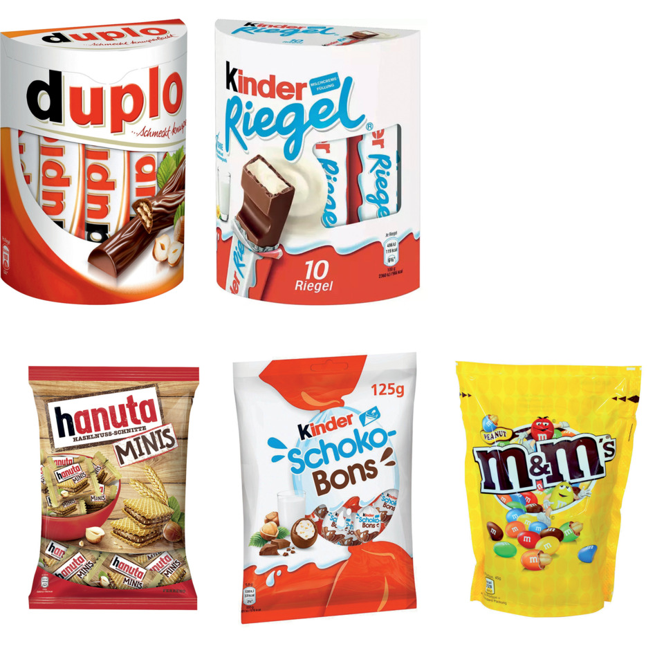 Schokoladensnack, Kekse, Kinder, Haselnuss, Mischpackung