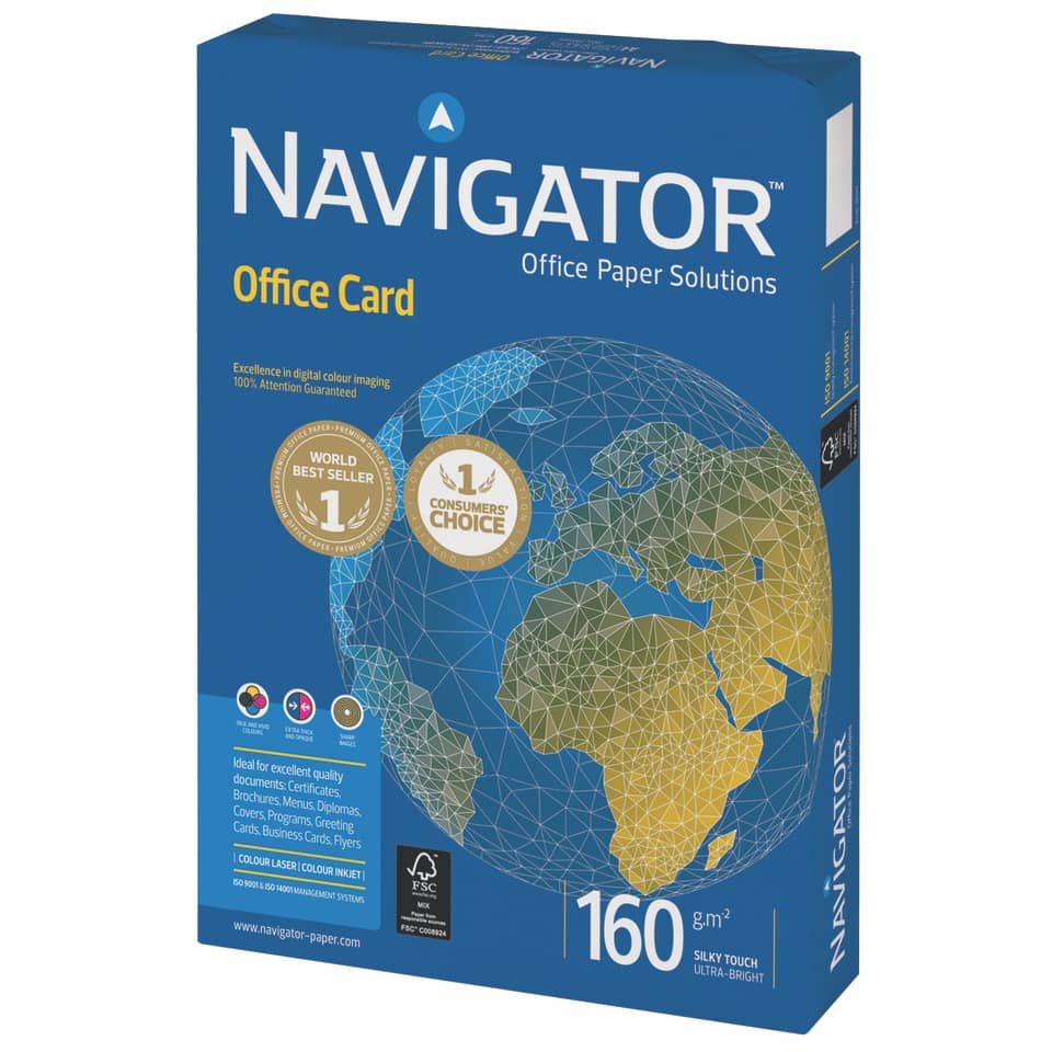 Office card, Navigator, 160 g/m², Seidenmatt, Weltkarte
