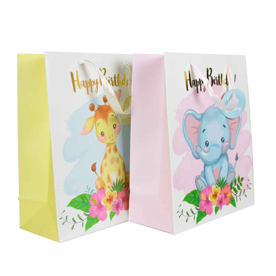 Geschenktasche, Geburtstag, Giraffe, Elefant, Blumen