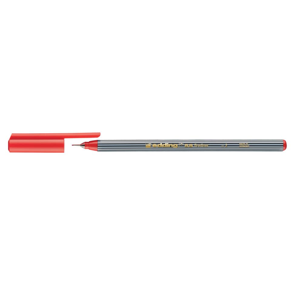 fineliner, feiner Filzstift, roter Deckel, gestreifter Körper, metallspitze