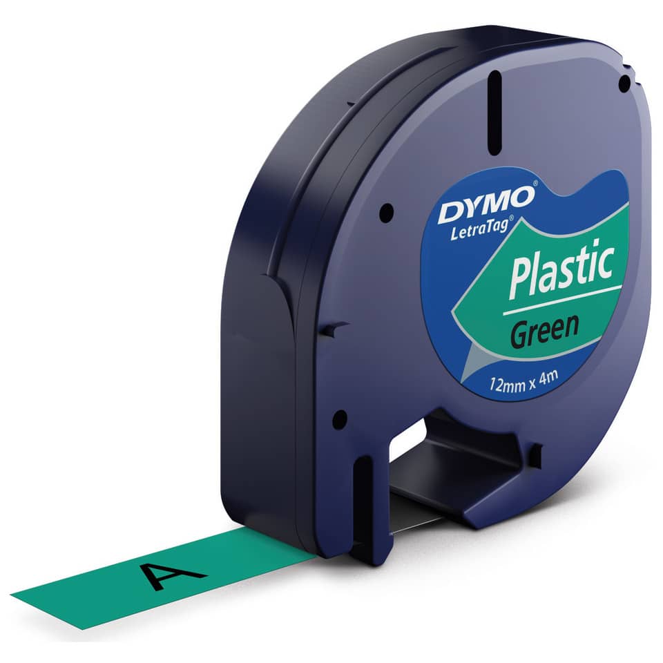Etikettenroller, Etikettenspender, Papierset, Dymo Plastetikett, Grüner Plastiketikett