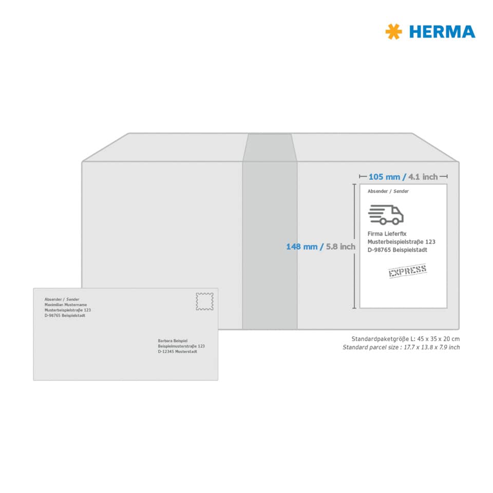 Briefumschlag, Kartonbox, Versandverpackung, Label/Stempel, Absenderadresse