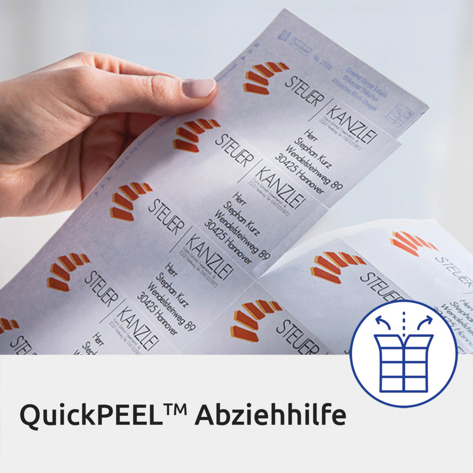 Abreißhilfe, QuickPEEL, Abziehrolle, Etikettenrolle, Klebeblatt, blatt, broschüre, druck, etikette, produktinfo