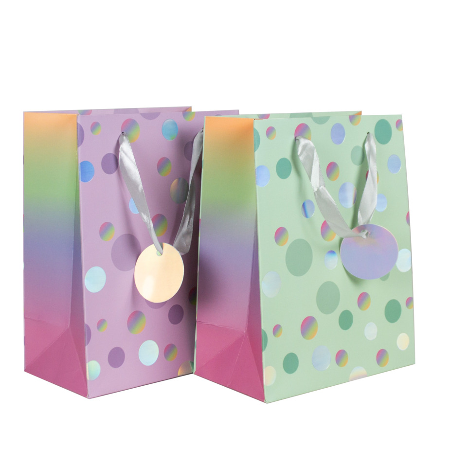 Geschenktüte, Papierbeutel, Punktemuster, Pastellfarben, Schleifenband