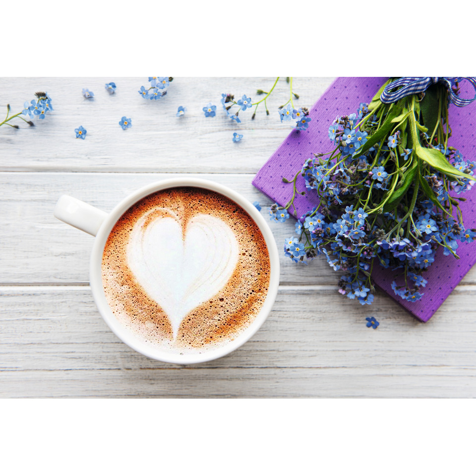Kaffee, Herz-Motiv, Milchkaffee, Kaffeetasse, Blumen