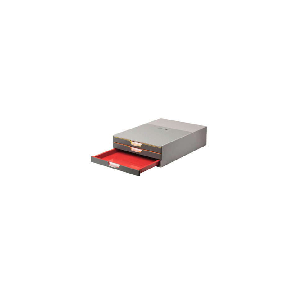 Box, Schublade, zwei Schubladen, graue Box, rote Schubladen