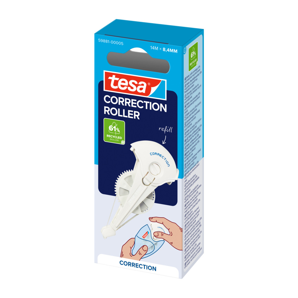 Korrekturrolle, Nachfüller, Kunststoff, Blaues Karton, Bild einer Tintenrolle