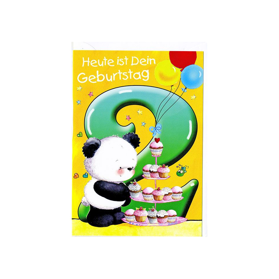 Geburtstagskarte, Panda, Cupcakes, Ballons, Gelb