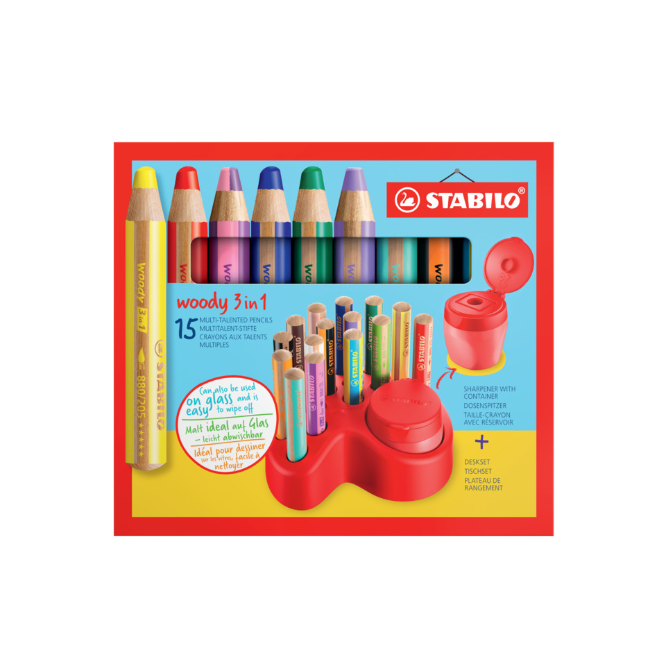 Buntstifte, Holzstifte, 3in1 Stifte, Spitzer mit Behälter, Set