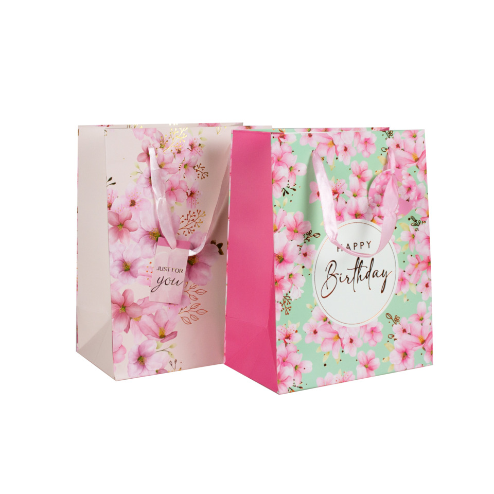 Geschenktüte, Geburtstag, Blumenmuster, Pink, Gift Bag