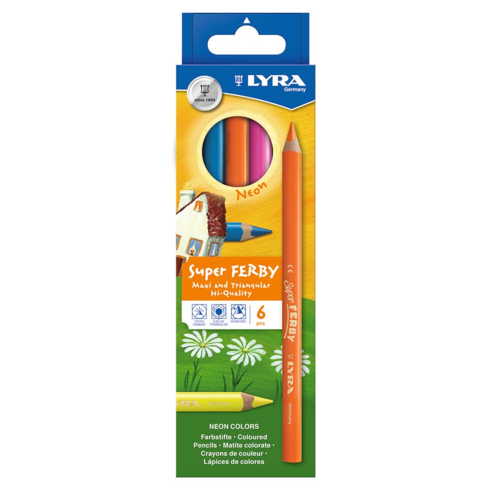  colored pencils,  neon colors,  triangular pencils,  pencil set,  stage packaging