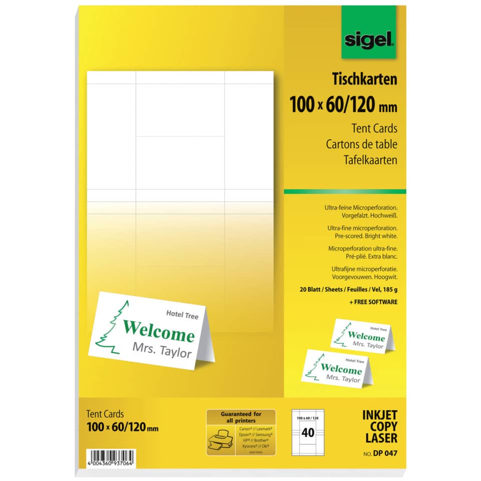 Tischkarten, Tischkarten 100x60/120 mm, Kartenhalter, Papierkarte, Inkjet Copy Laser