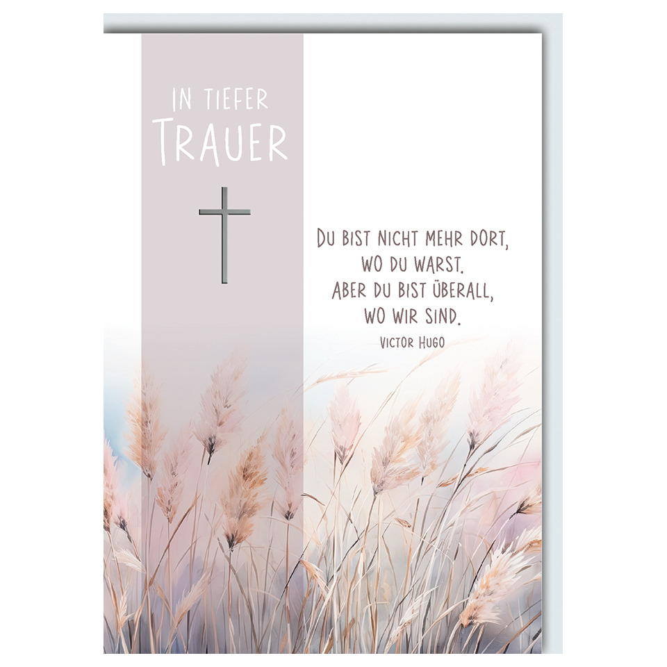 Kreuz, Trauerkarte, Blumen, Pastell, Textkarte