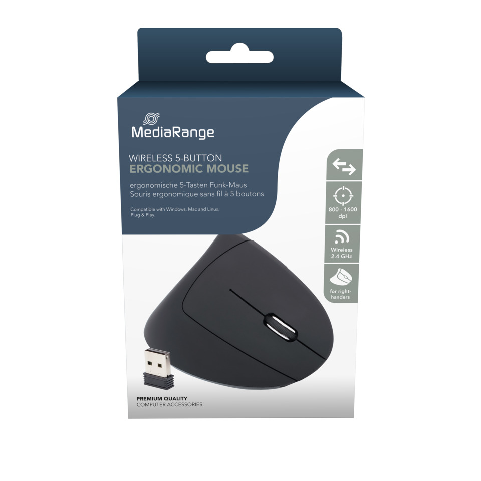 drahtlose maus, ergonomisch, 5-tasten, usb empfänger, dpi verstellbar