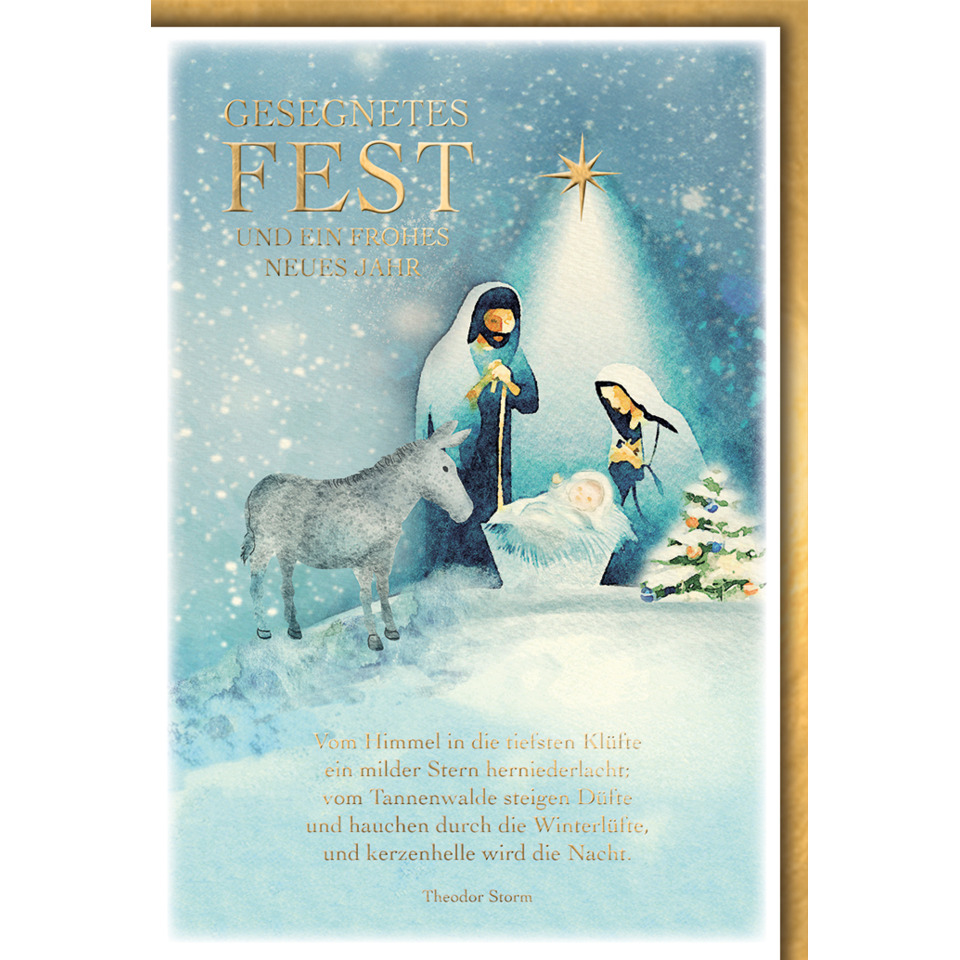 Weihnachtskarte, Szene, Krippe, Hirte, Esel