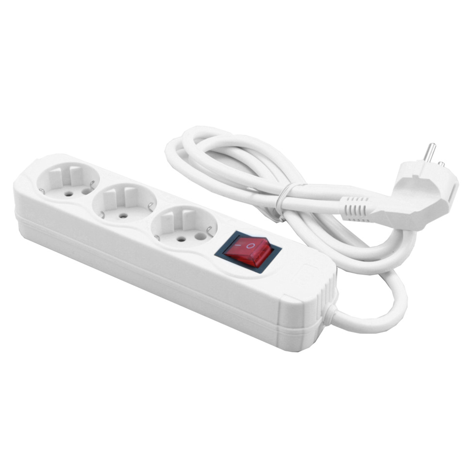 Steckdosenleiste, Mehrfachstecker, Schalter, Netzkabel, 3er-Steckerleiste