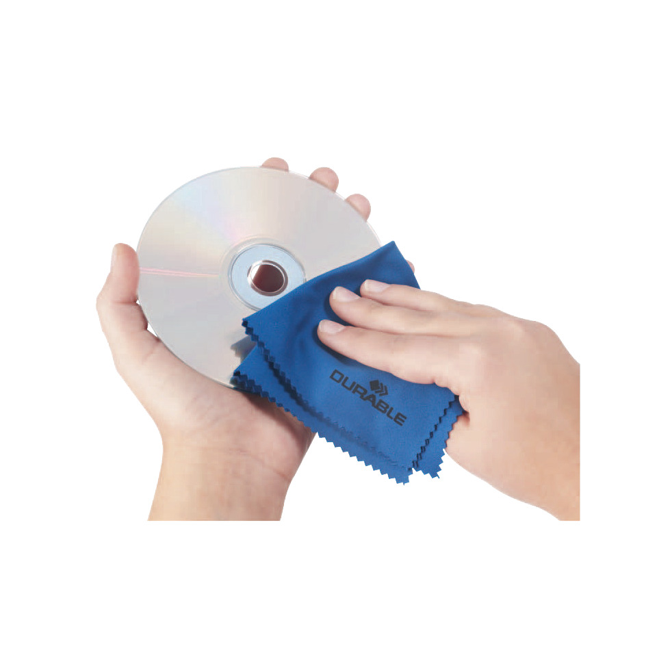 CD/DVD, Scheibe, Reinigungsblatt, Blaues Tuch, Spiegeloberfläche