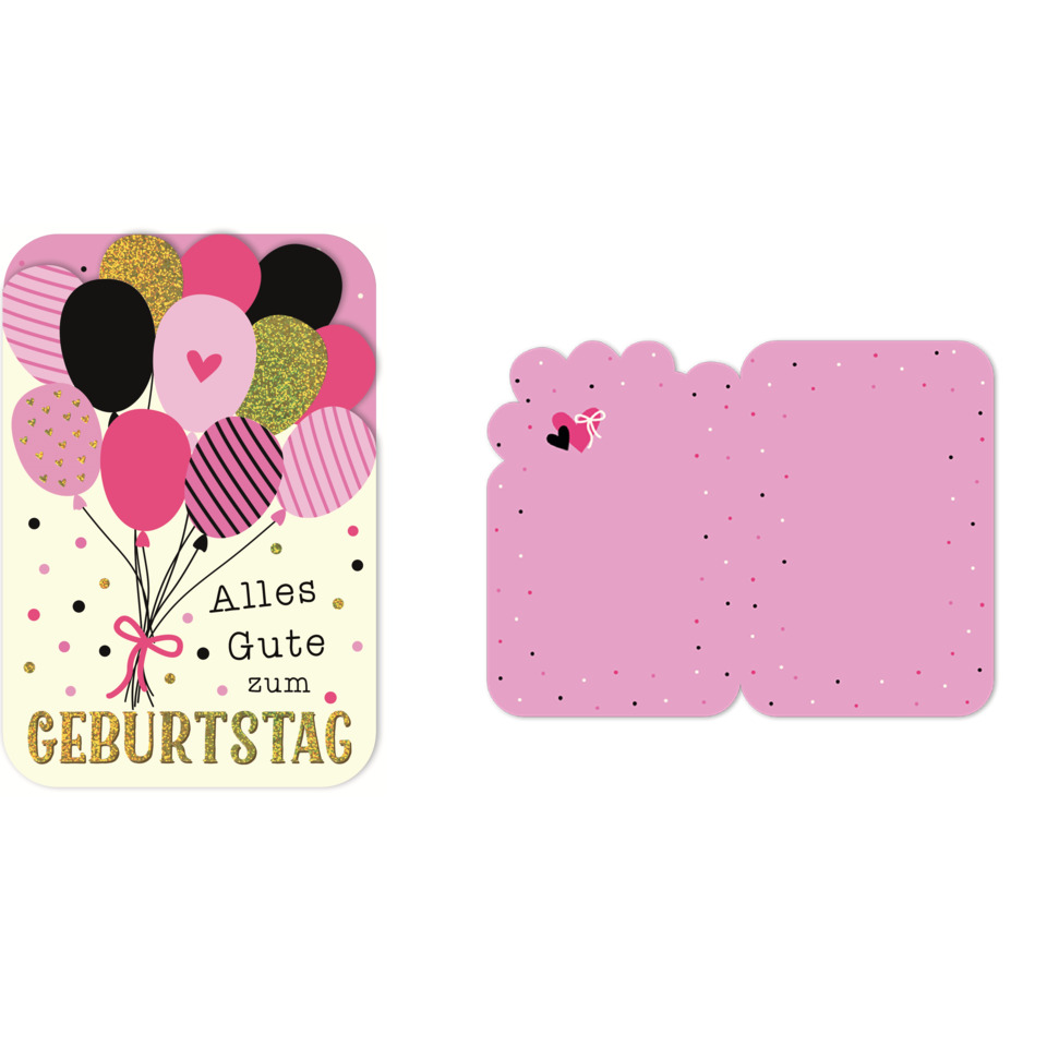 Geburtstagskarte, Ballons, rosa, Glitzer, Herz