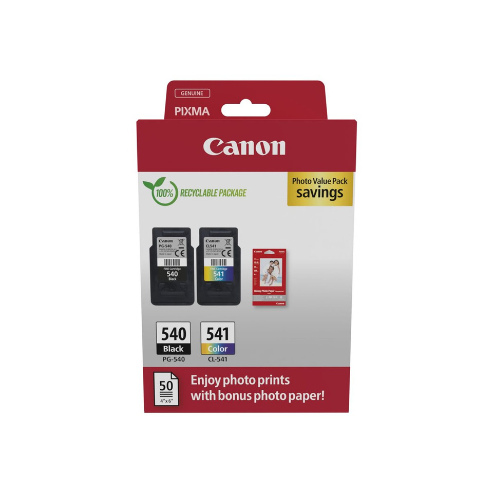 Canon Tintenpatrone, PG-540/541, Schwarz, Farbe, Recyclingverpackung