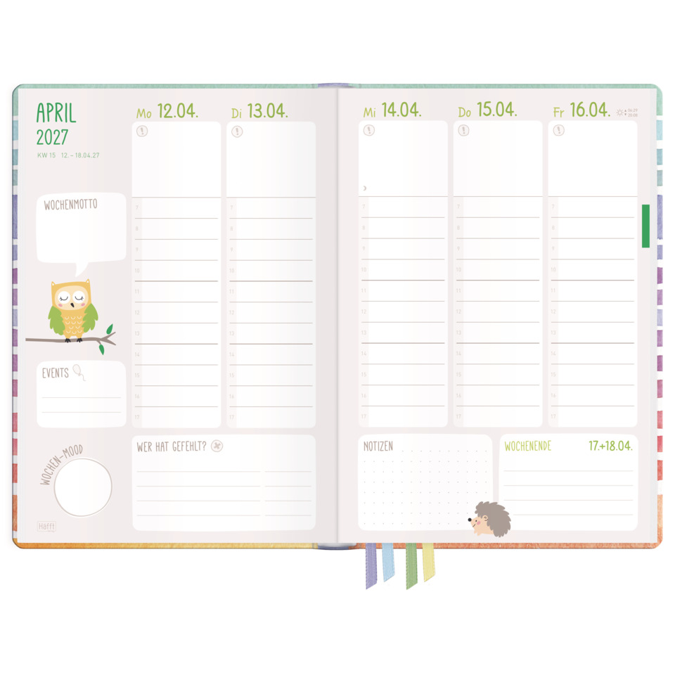 planner, agenda, wochenansicht, kalender, eule illustration