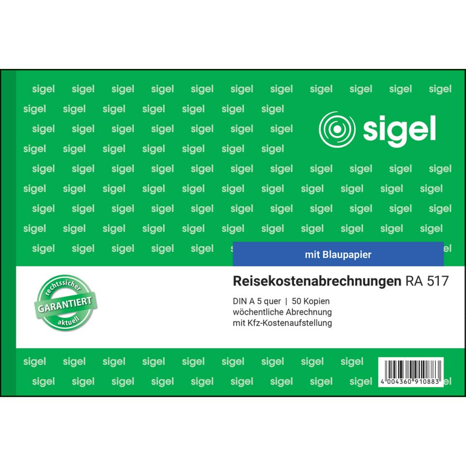 Reisekostenabrechnungen, mit Blaupapier, DIN A 5, Kopien, Sigel