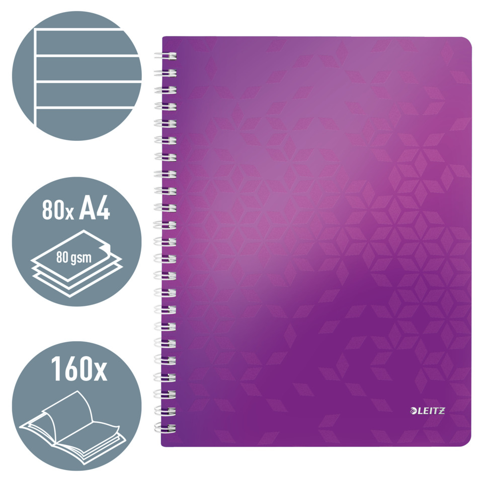 spiral notebook, notebook purple, 80gsm paper, A4 size, spiral binding