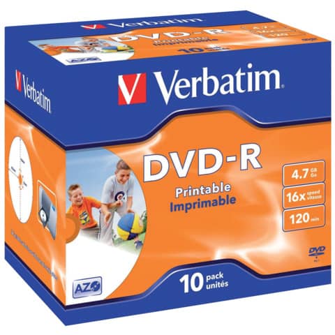 DVD-R Jewelcase printable, 4,7Gb, 120 Minuten, 10 Stück VERBATIM VER43521