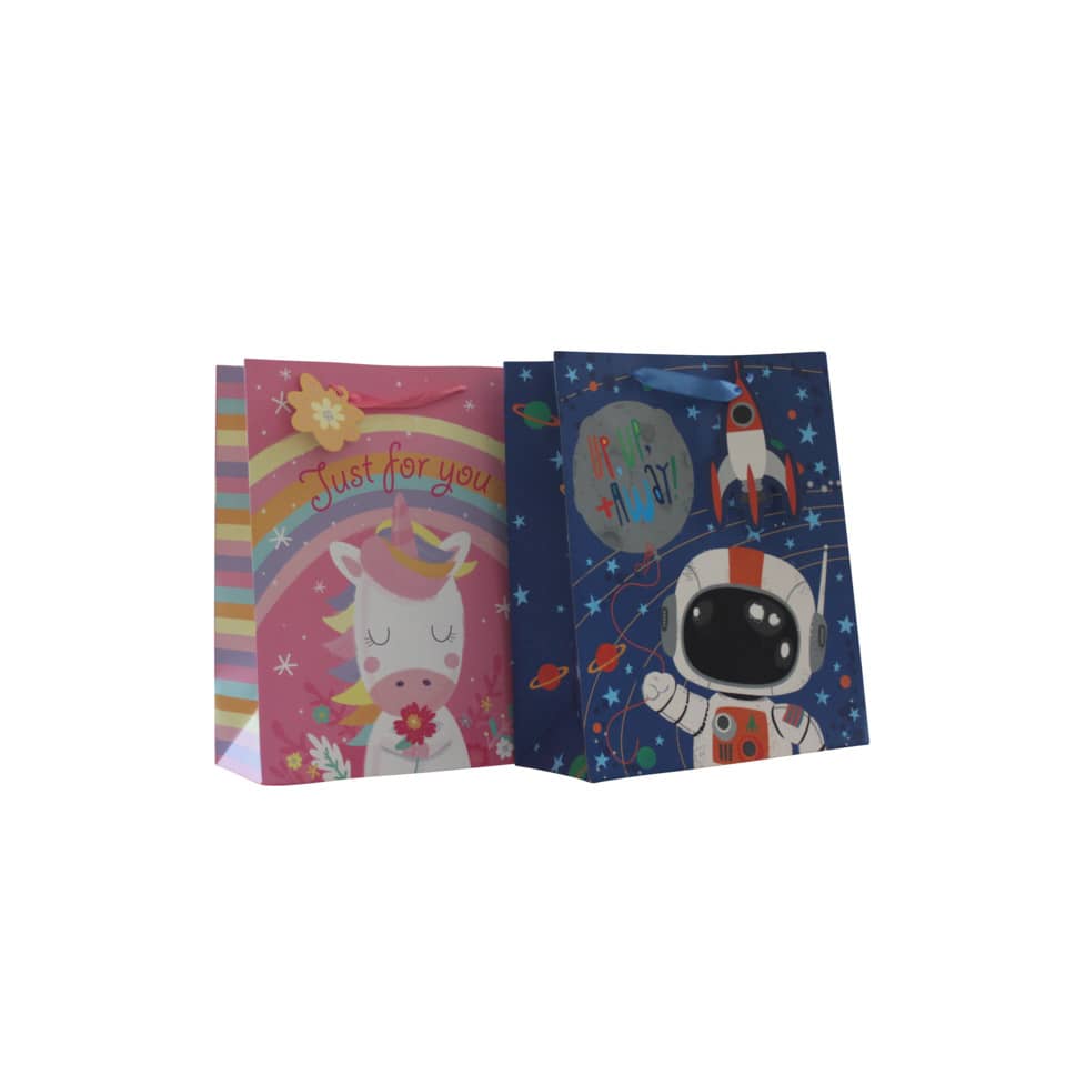 Geschenktüte, Einhorn, Rakete, Weltraum, bunt