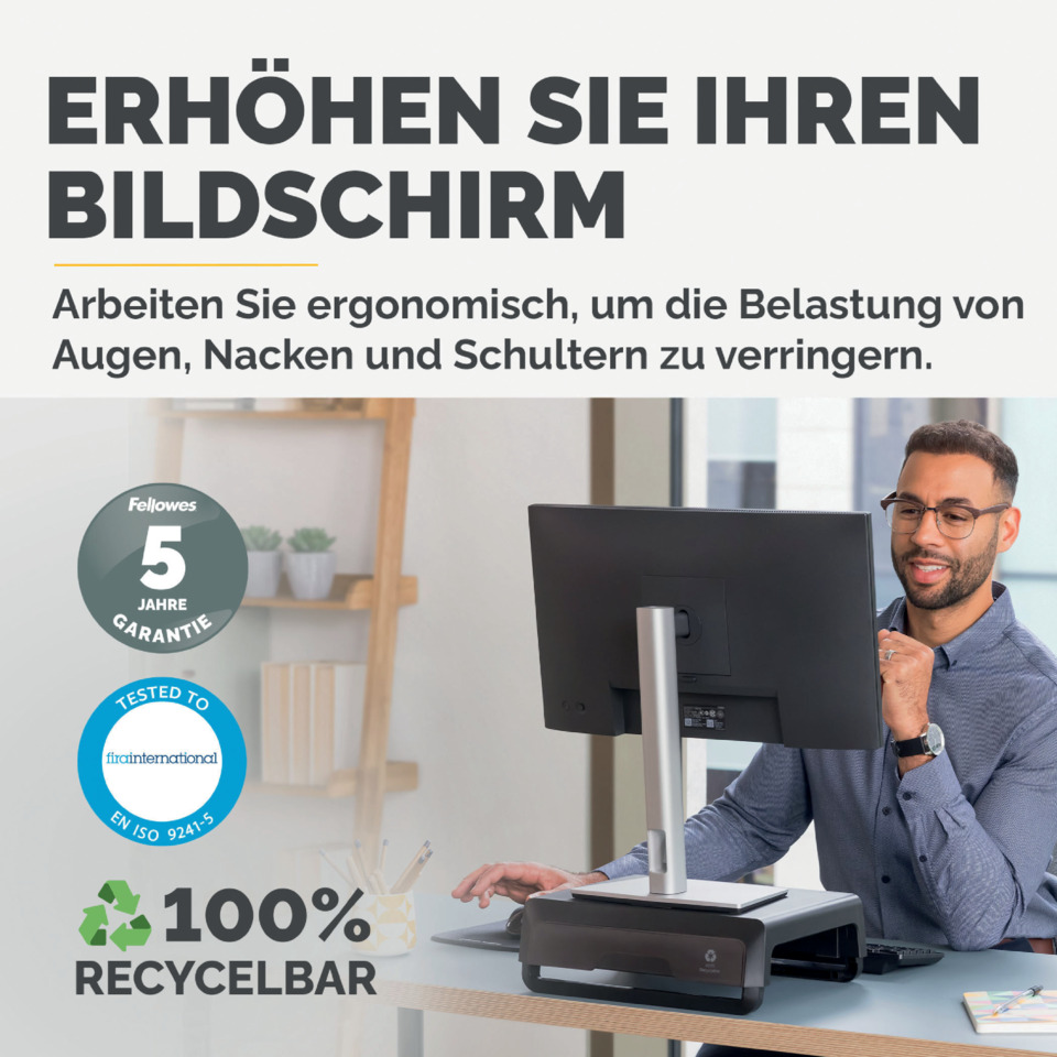 monitorständer, ergonomische einrichtung, monitor, schreibtischsetup, recycelbar verpackung