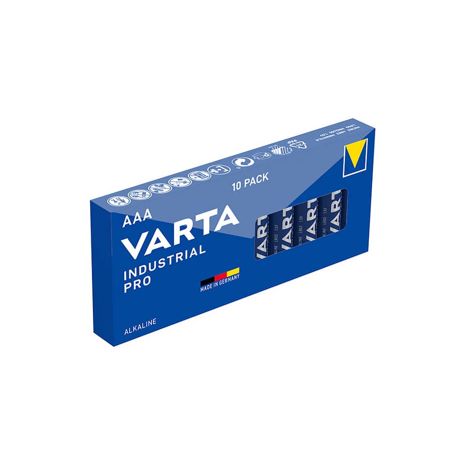 alkaline, Batterie, AAA, VARTA, Industriepro, 10er Pack, Schachtel, blau, Made in Germany, Batteriebox
