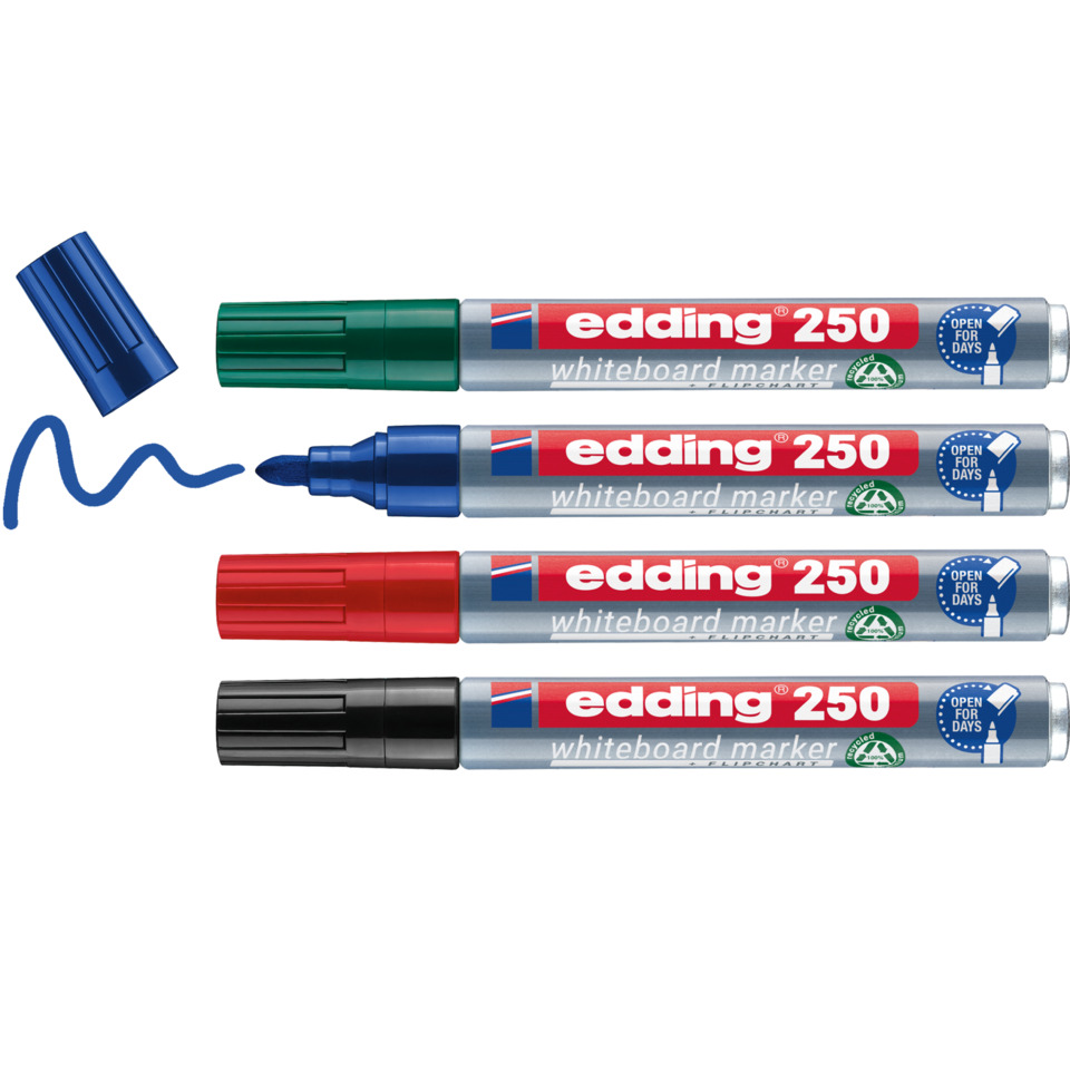 whiteboard marker, edging 250, marker set, farbige Deckel, Spitzspitze