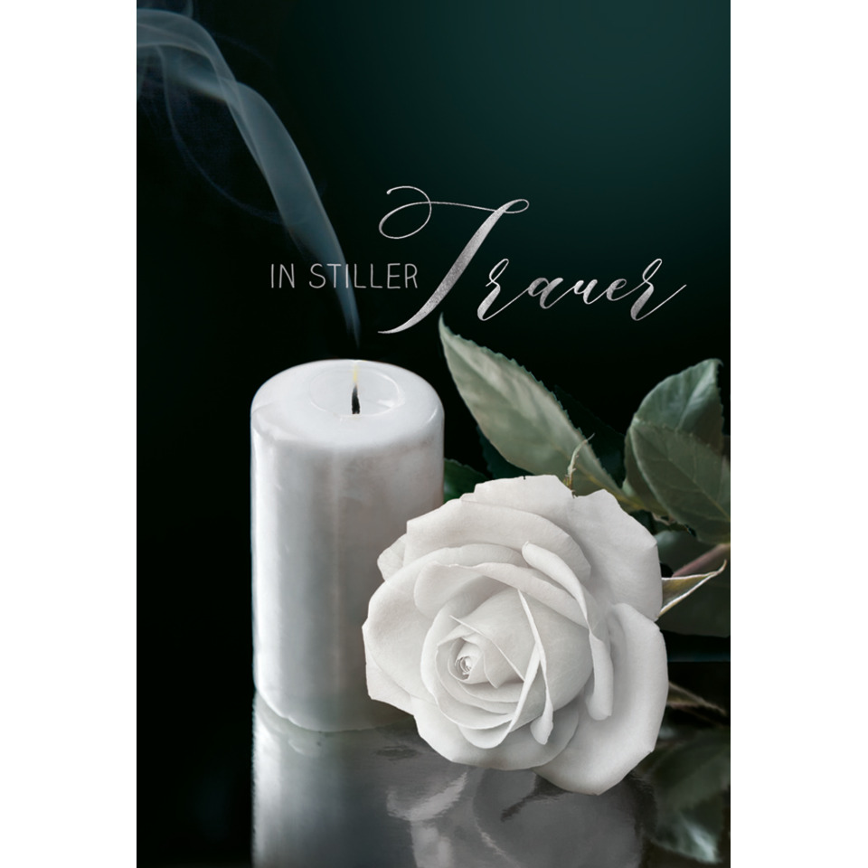 Weißer Kerze, Rose, Rosenblüte, Blattgrün, Trauerkarte