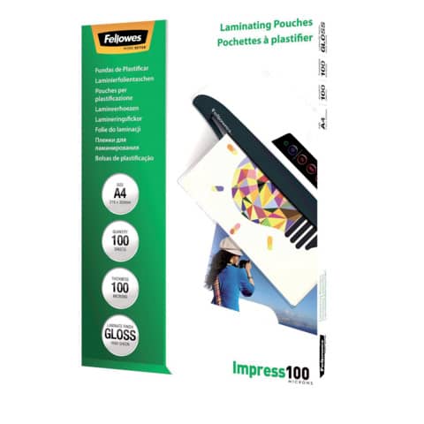 Laminierfolien Impress 100 Mikron, glänzend, A4,100 Stück FELLOWES 5351111