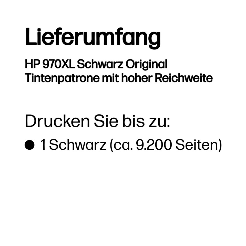 Schwarz, Tintenpatrone, HP970XL, Original, Reichweite